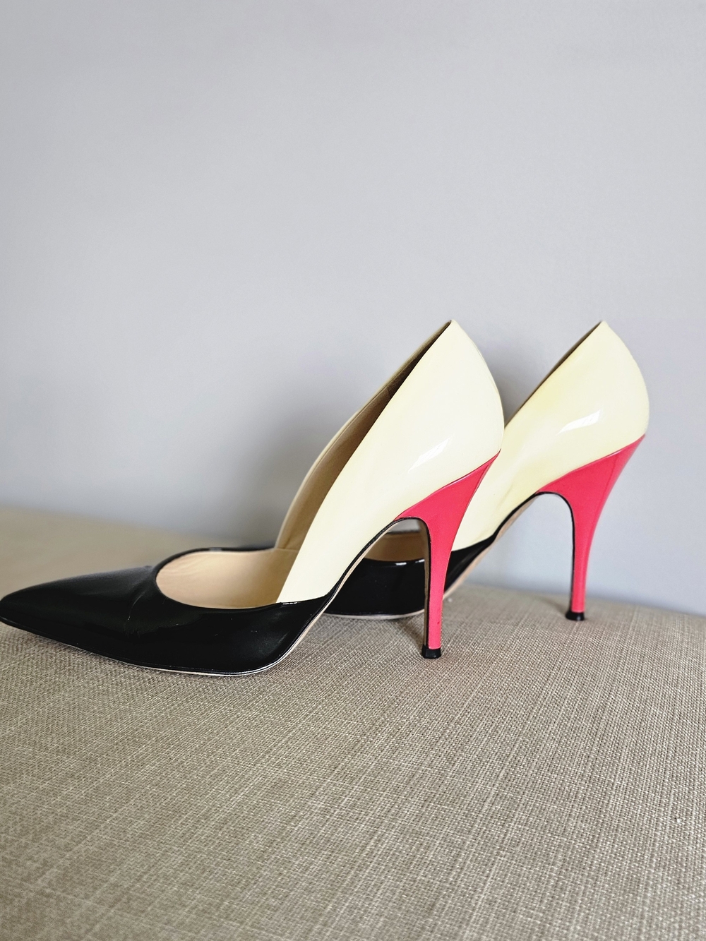 Kate Spade Black Cream Pink Patent Leather Pointed Toe Pumps